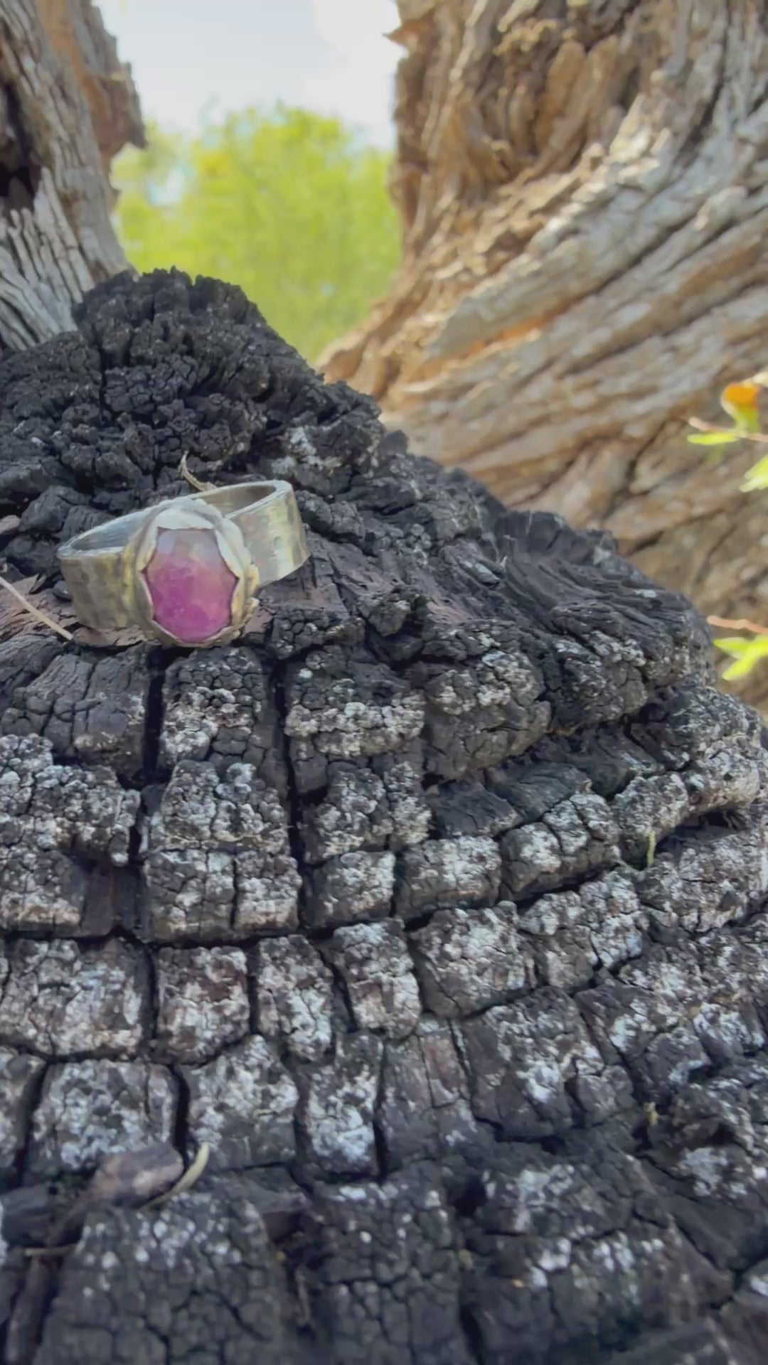 Pink Tourmaline Rose Cut Sterling Silver Ring