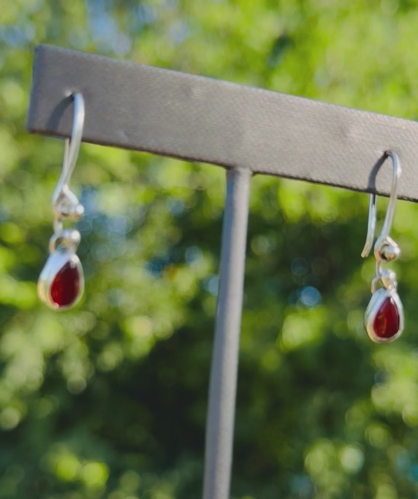 Tiny Carnelian Teardrop Dangle Sterling Silver Earrings