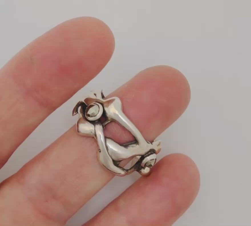 Sculptural Wide Sterling Silver Gloop Ring with Rose-Cut Pyrite gemstones