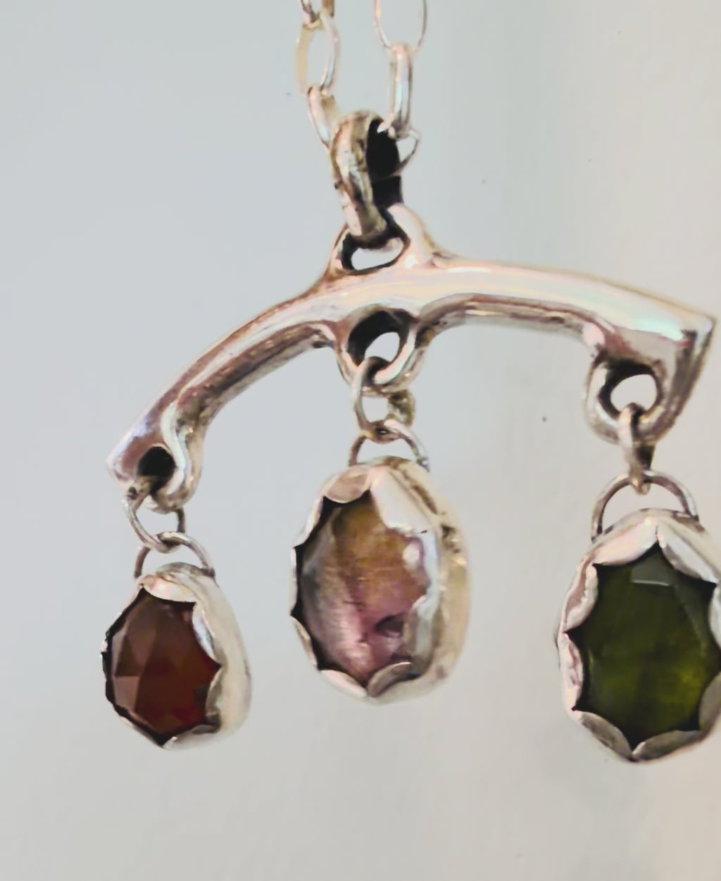 3 Rose-Cut Gemstone- Carnelian Ametrine Vesuvianite Necklace