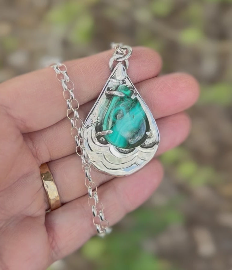 Chrysocolla Sterling Silver Water Drop Necklace